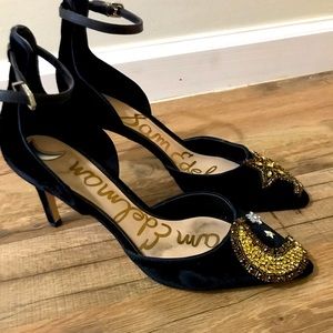 Sam Edelman Black Velvet & Leather Cosmic Heels